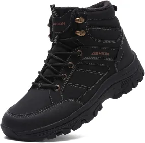 ASHION Mens Snow Boots Barefoot Winter Shoes Hiking Footwear Fur Lined Warm Ankle Boots Zero Drop Sole Comfortable Outdoor Walking Shoes Booties