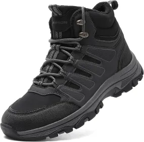 ASHION Mens Snow Boots Barefoot Winter Shoes Hiking Footwear Fur Lined Warm Ankle Boots Zero Drop Sole Comfortable Outdoor Walking Shoes Booties