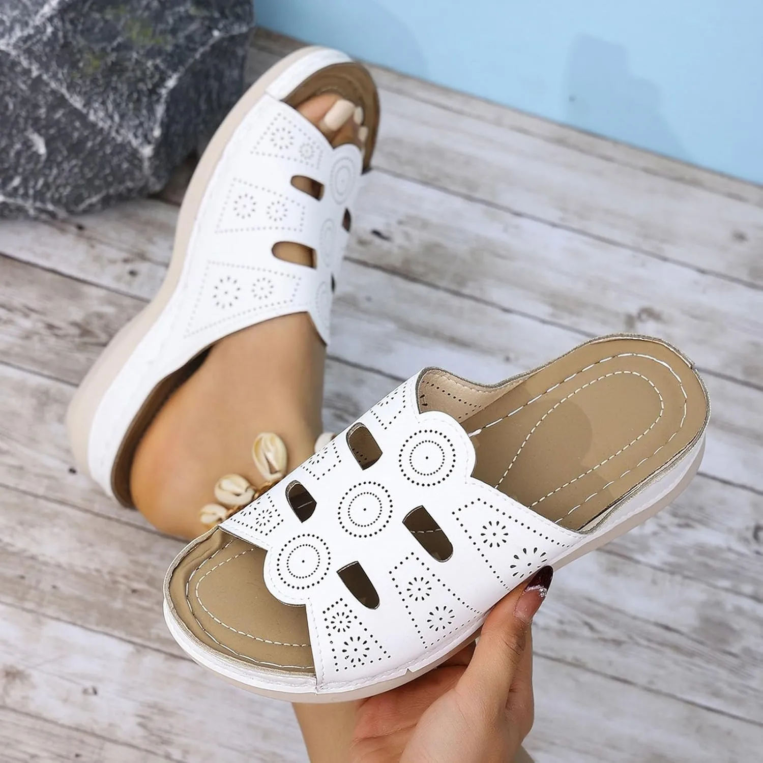 Flat Sandals for Women Open Toe Comfortable Walking Shoes Arch Support Dressy Flats Dressy Sandal Casual Slip on Summer Sandals Vacation Beach Shoes Casual Travel Shoe