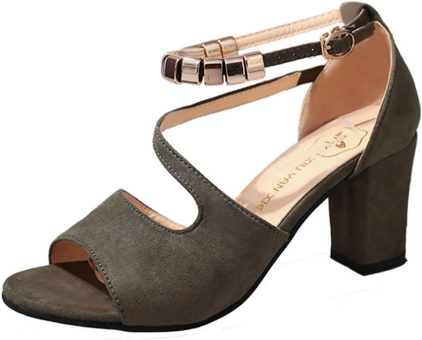 Heeled Sandals for Women 2025 Open Toe Block Chunky Heels Sandals Ankle Adjustable Beaded Ankle Strap Buckle Sandal Dressy Party Wedding Outdoor Slingback