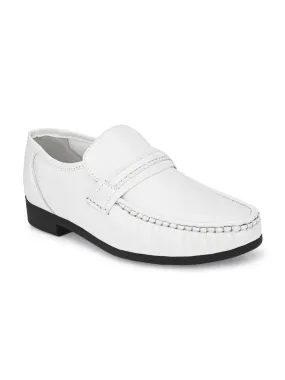 Hitz Men's White Leather Slip-on Comfort Shoes