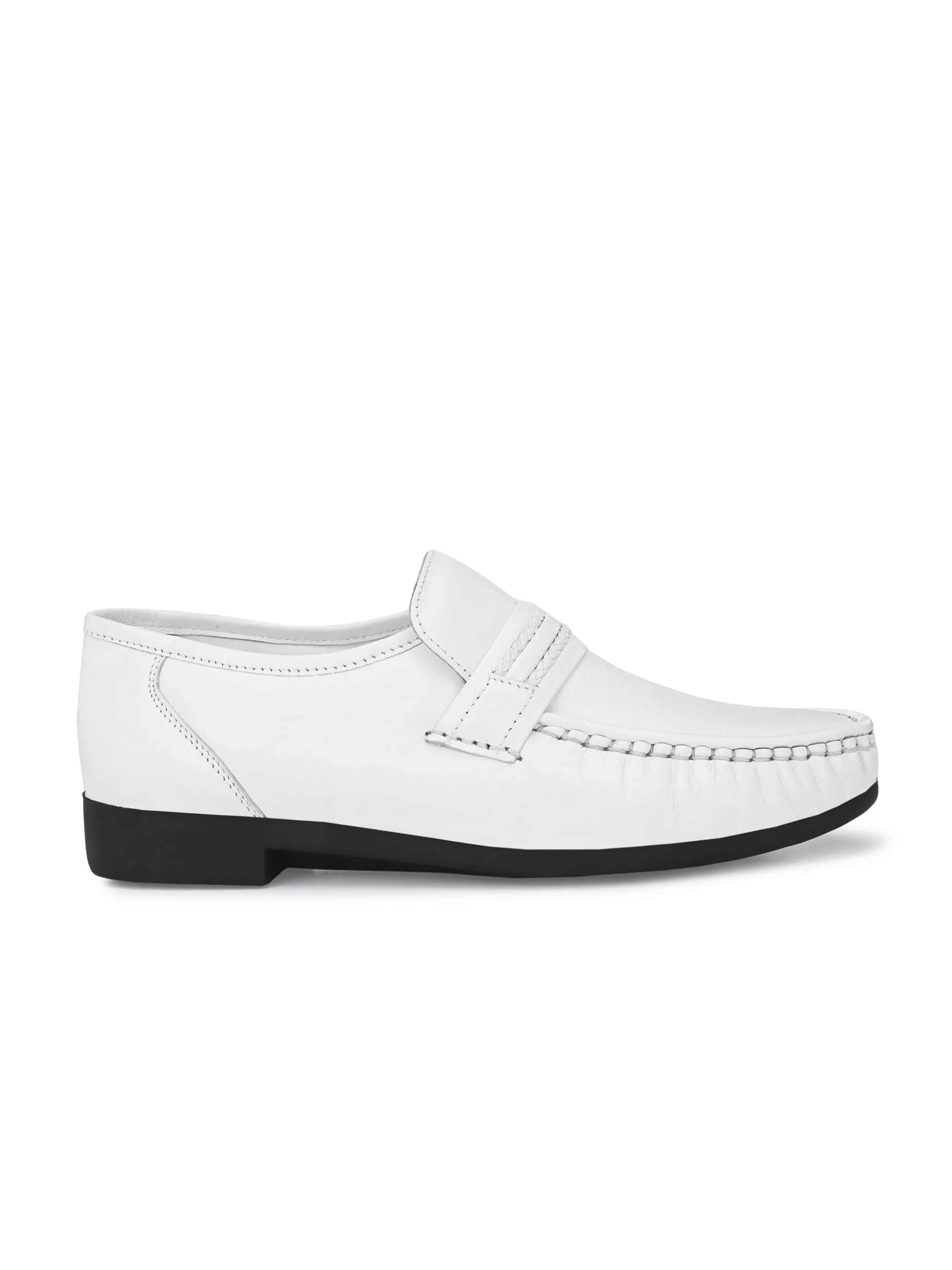 Hitz Men's White Leather Slip-on Comfort Shoes