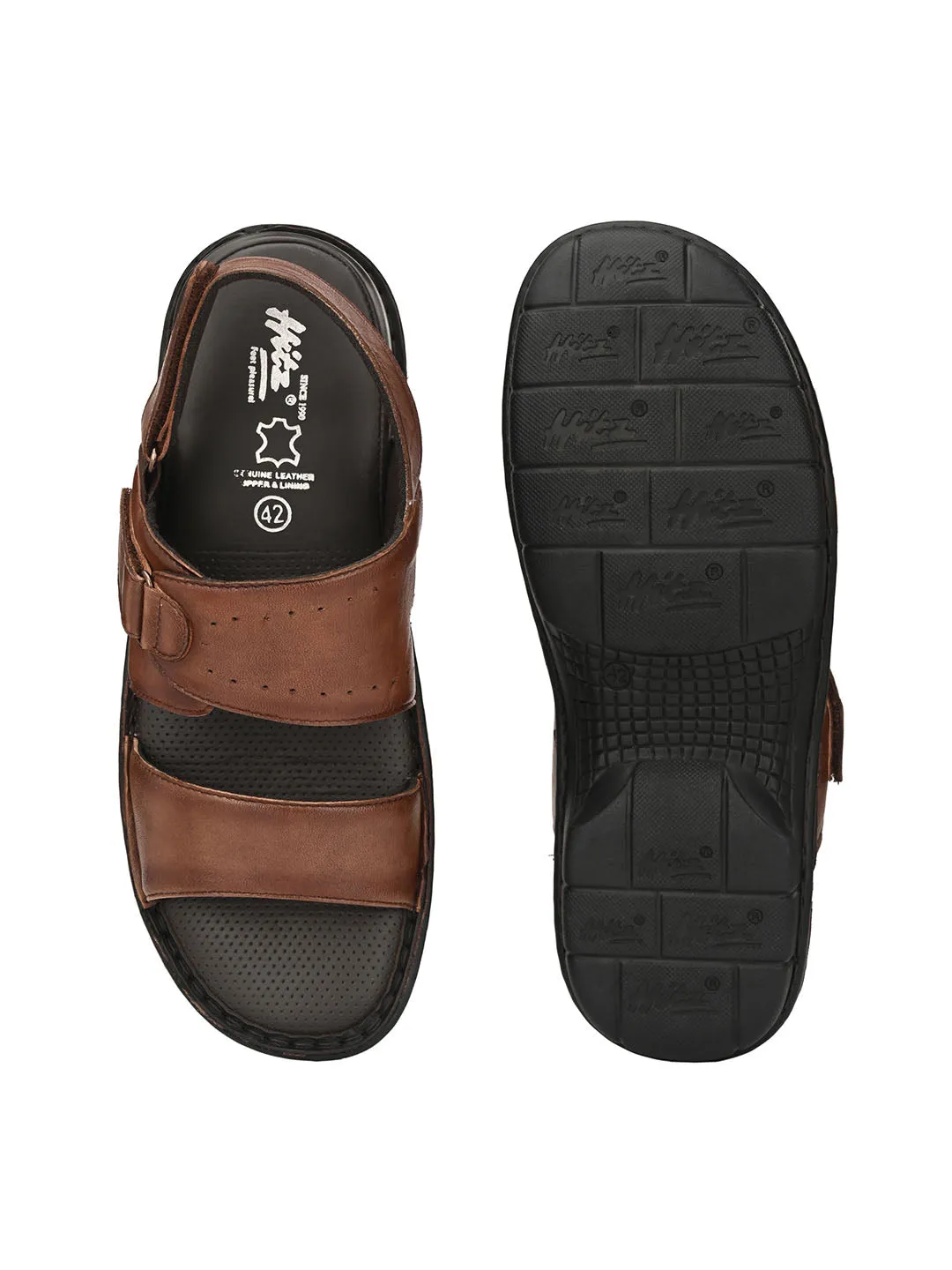 HITZ9201 Men's Brown Leather Casual Velcro Sandals