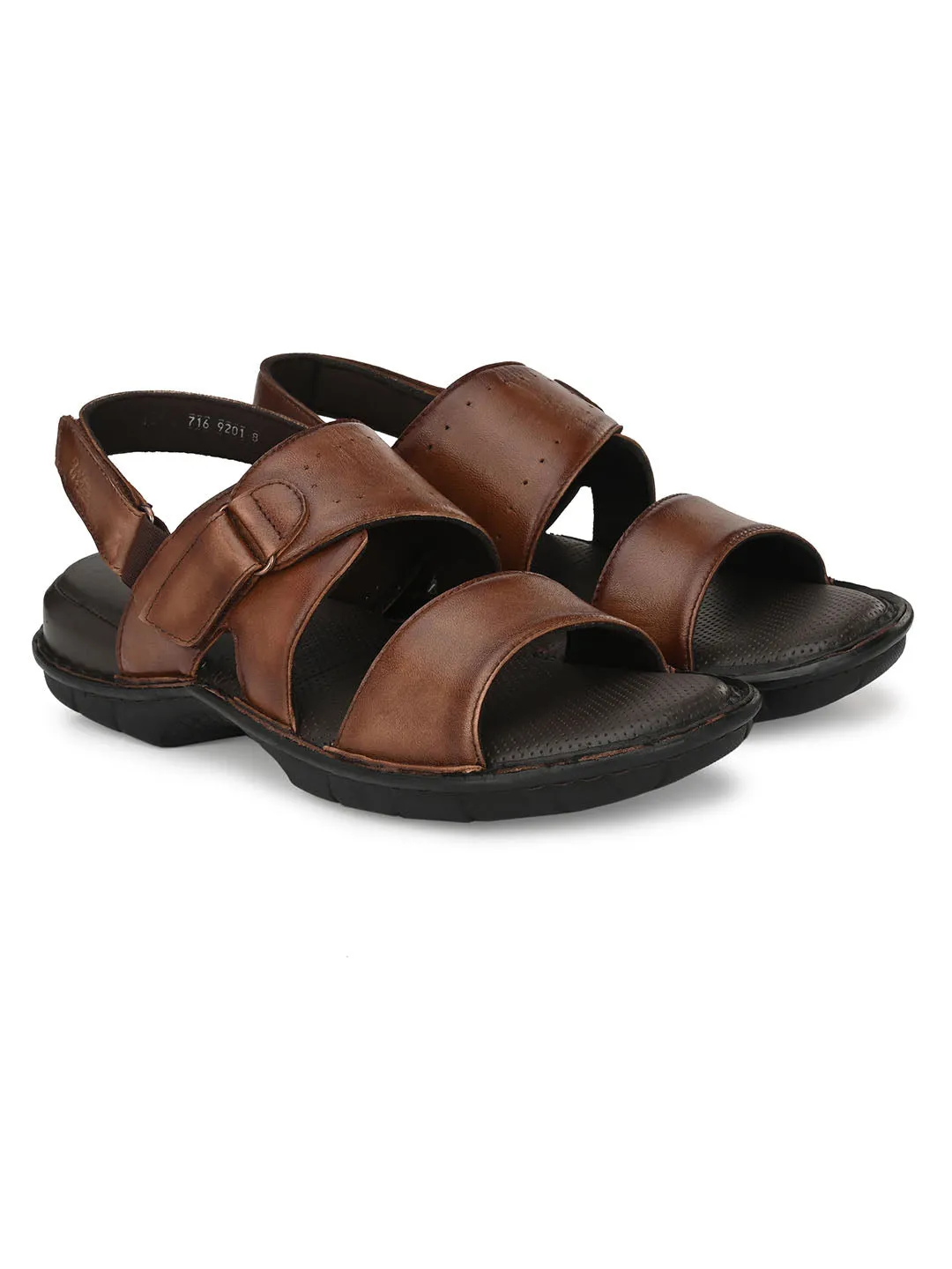 HITZ9201 Men's Brown Leather Casual Velcro Sandals