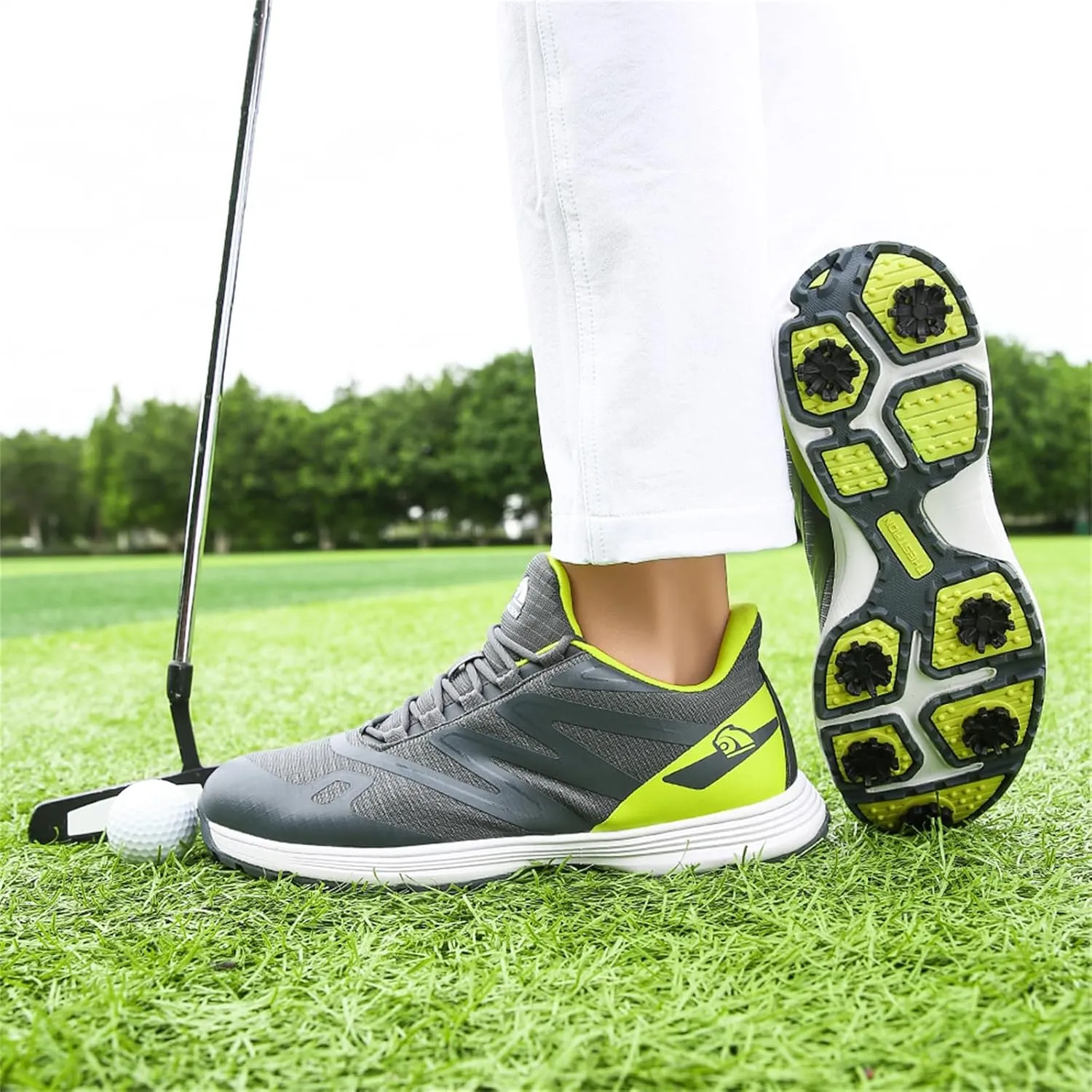 JiuQing Spikes Golf Shoes Men Professional Golfing Trainers Breathable Lightweight Outdoor Anti Slip Footwear