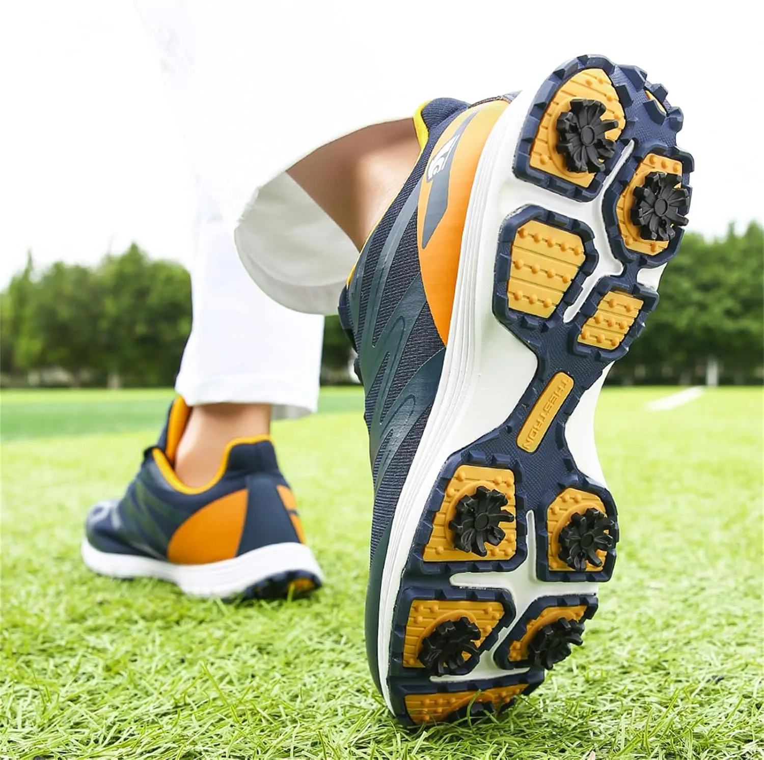 JiuQing Spikes Golf Shoes Men Professional Golfing Trainers Breathable Lightweight Outdoor Anti Slip Footwear