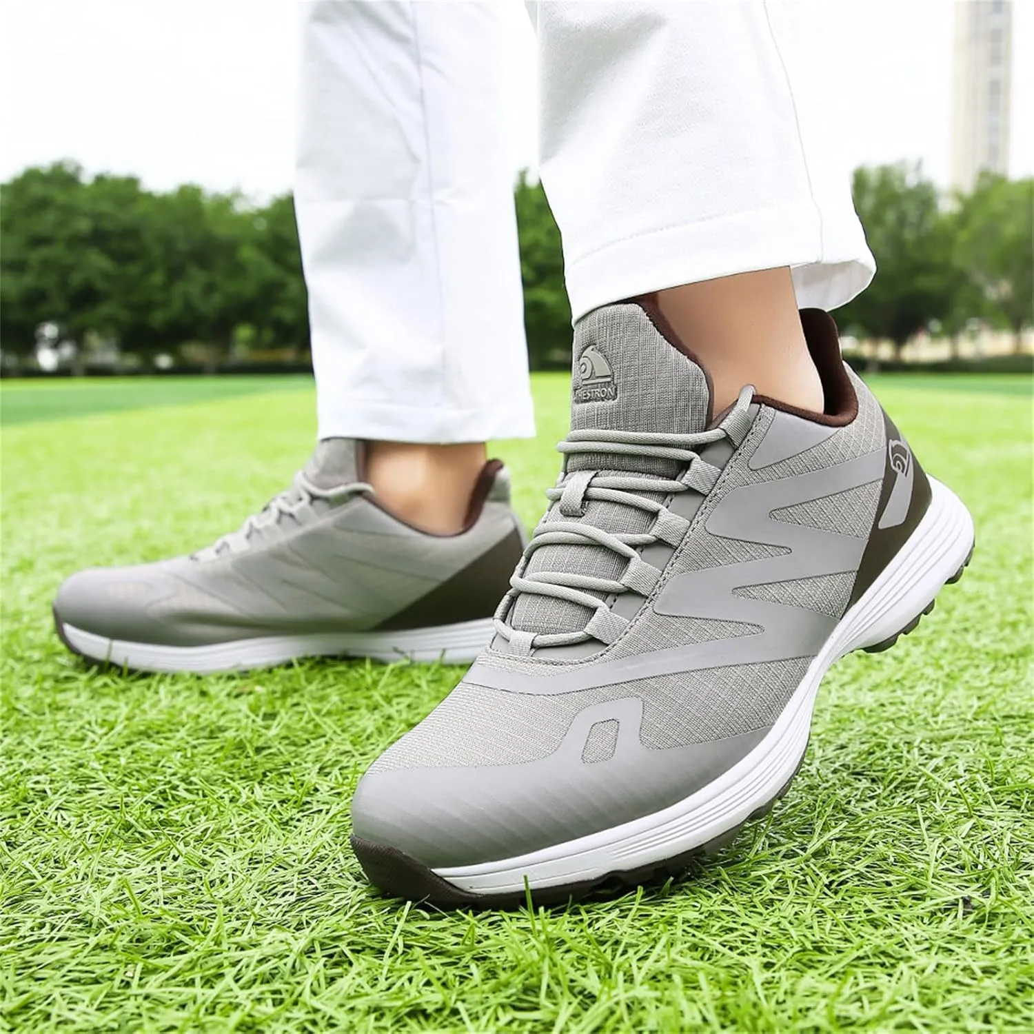 JiuQing Spikes Golf Shoes Men Professional Golfing Trainers Breathable Lightweight Outdoor Anti Slip Footwear