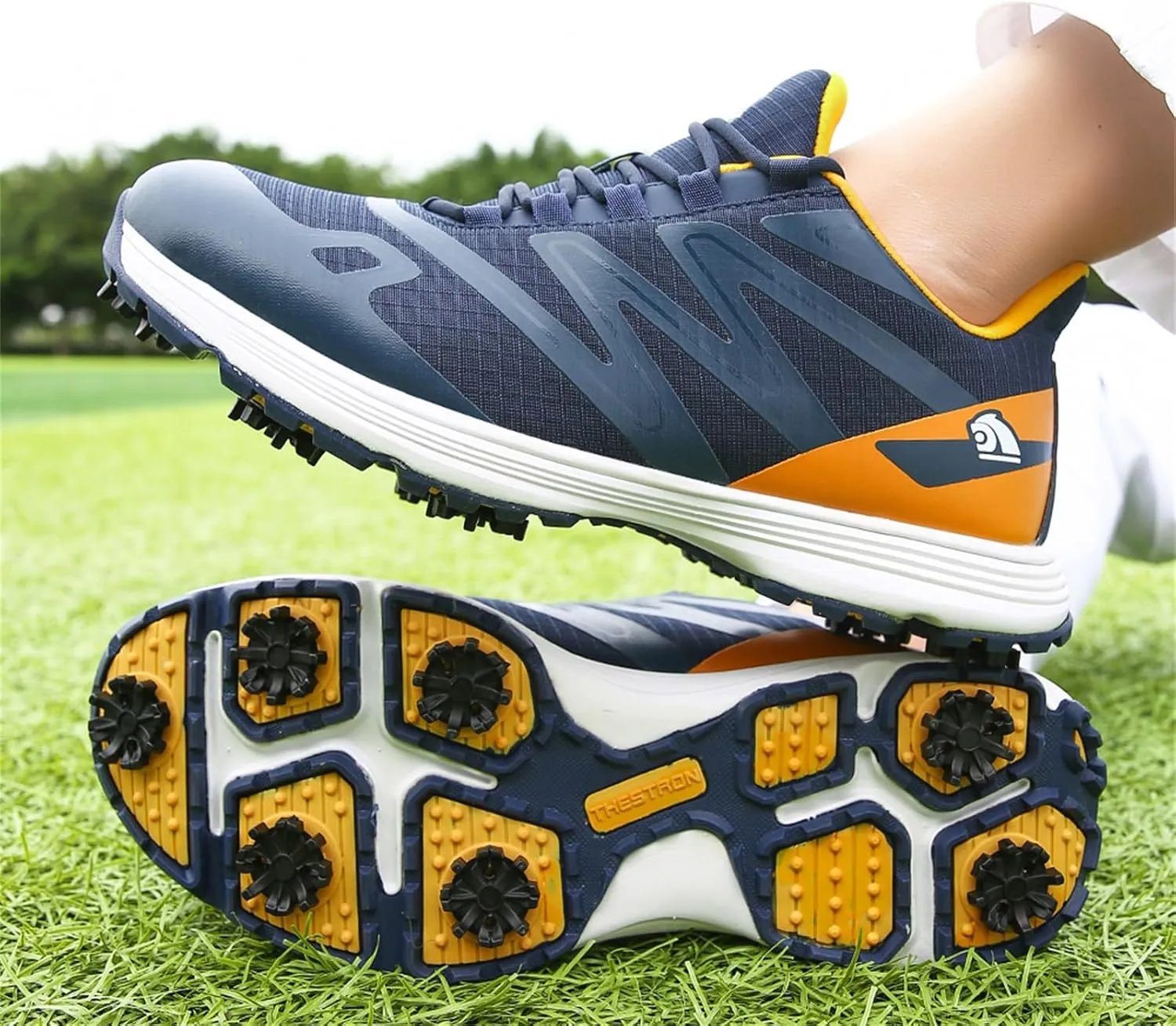 JiuQing Spikes Golf Shoes Men Professional Golfing Trainers Breathable Lightweight Outdoor Anti Slip Footwear