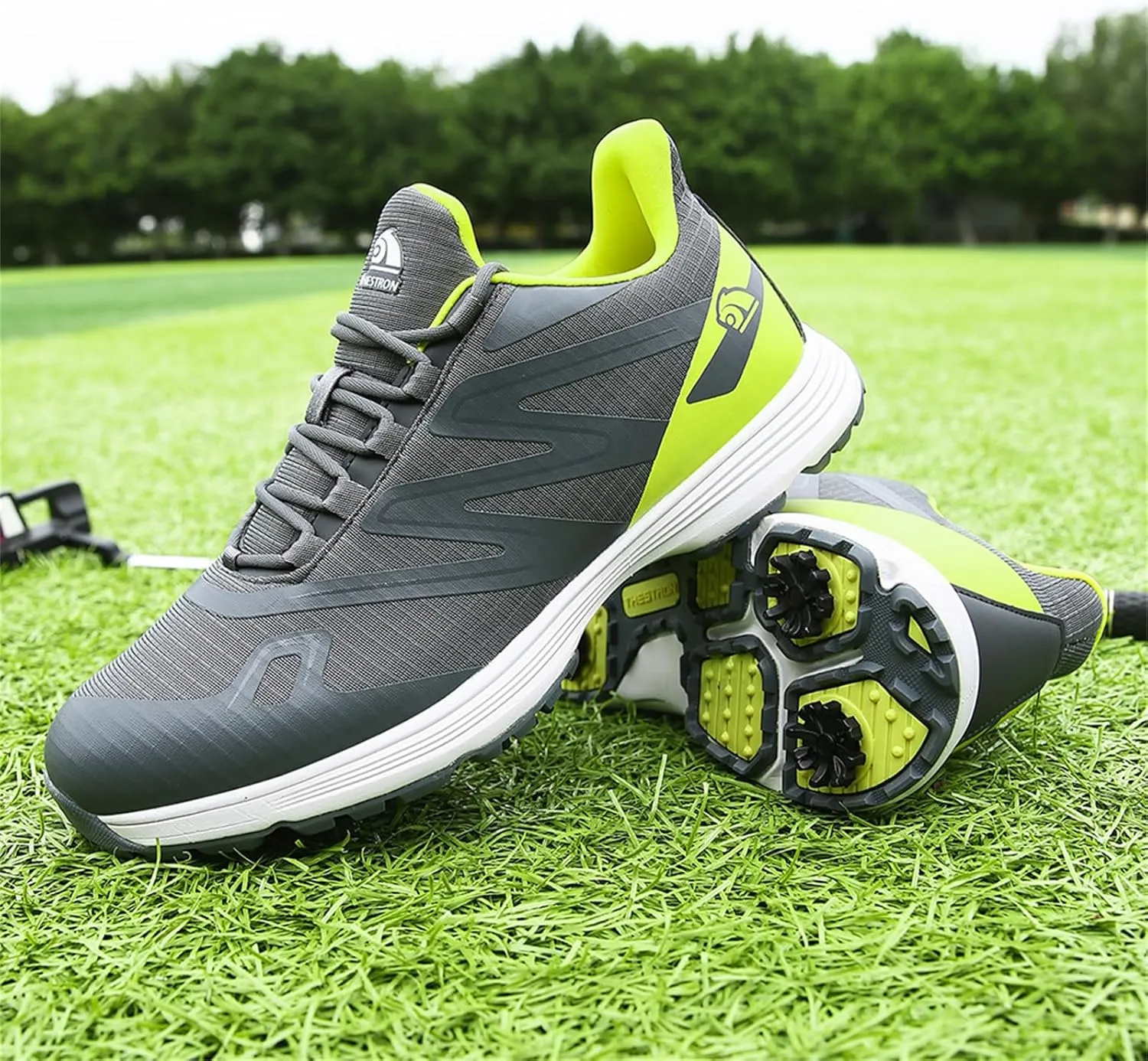 JiuQing Spikes Golf Shoes Men Professional Golfing Trainers Breathable Lightweight Outdoor Anti Slip Footwear