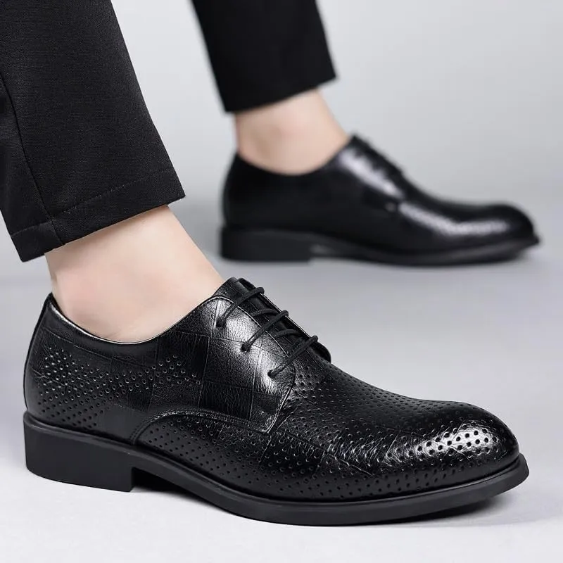 Men's Breathable Business Oxford Genuine Leather Lace-Up Derby Shoes Comfortable Dress Shoes for Men