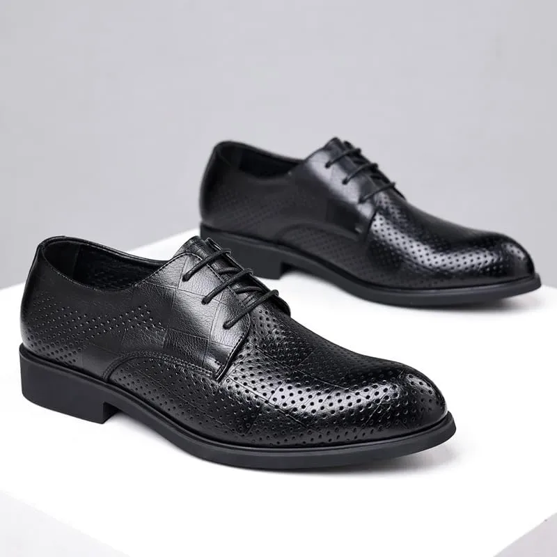 Men's Breathable Business Oxford Genuine Leather Lace-Up Derby Shoes Comfortable Dress Shoes for Men