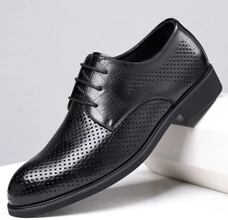 Men's Breathable Business Oxford Genuine Leather Lace-Up Derby Shoes Comfortable Dress Shoes for Men