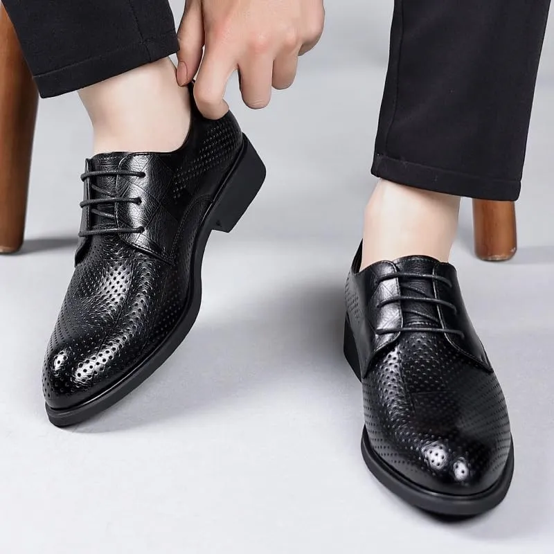 Men's Breathable Business Oxford Genuine Leather Lace-Up Derby Shoes Comfortable Dress Shoes for Men