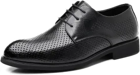 Men's Breathable Business Oxford Genuine Leather Lace-Up Derby Shoes Comfortable Dress Shoes for Men