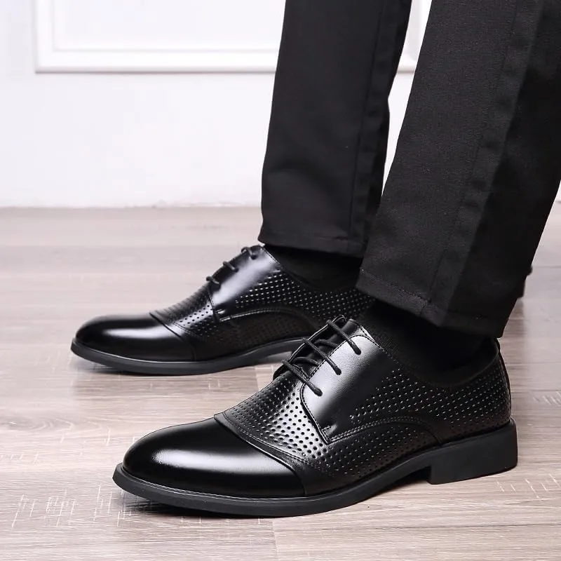 Men's Leather Oxford Shoes - Stylish Block High Heel Dress Shoes for Business, Weddings, and Formal Events