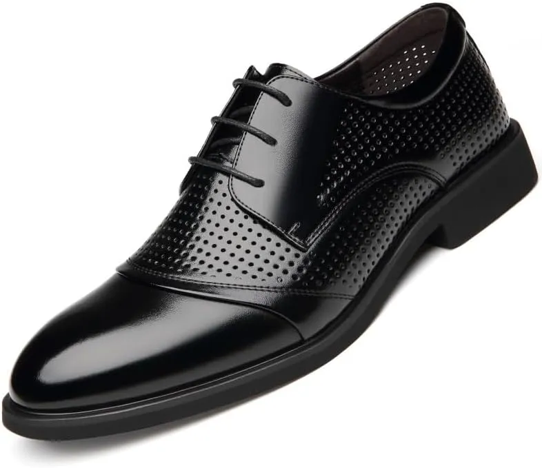 Men's Leather Oxford Shoes - Stylish Block High Heel Dress Shoes for Business, Weddings, and Formal Events