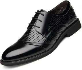 Men's Leather Oxford Shoes - Stylish Block High Heel Dress Shoes for Business, Weddings, and Formal Events