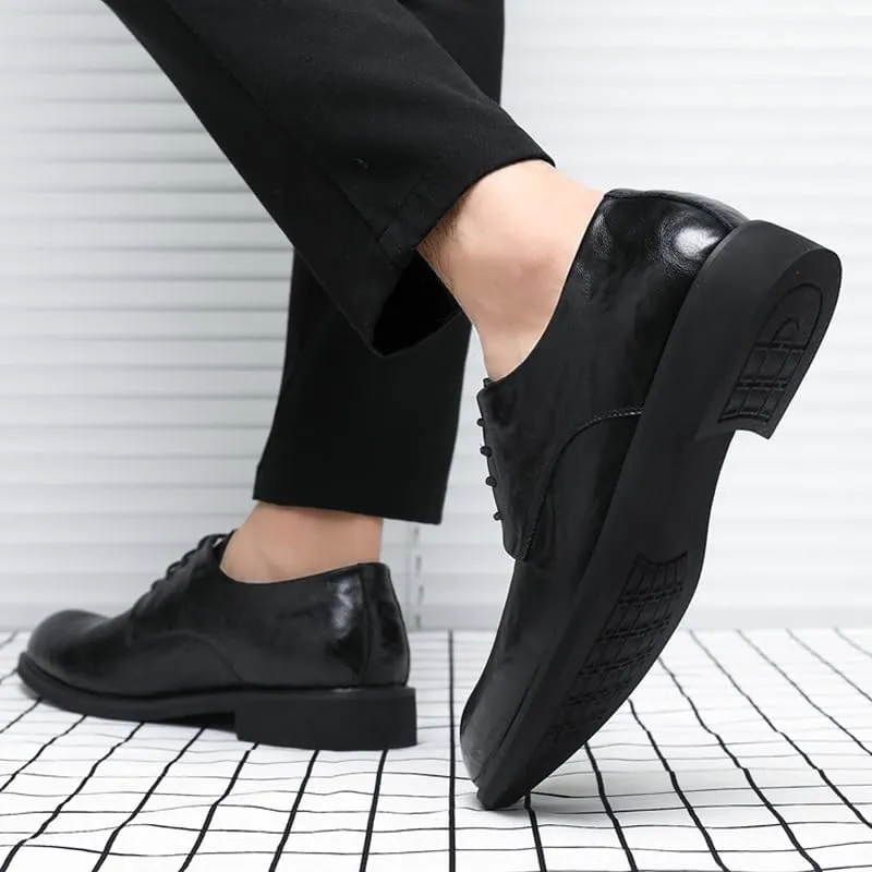 Men's Leather Retro Business Oxfords Mens Comfortable Formal Pointed Toe Dress Shoes Classic Lace Up Derby Shoes for Men