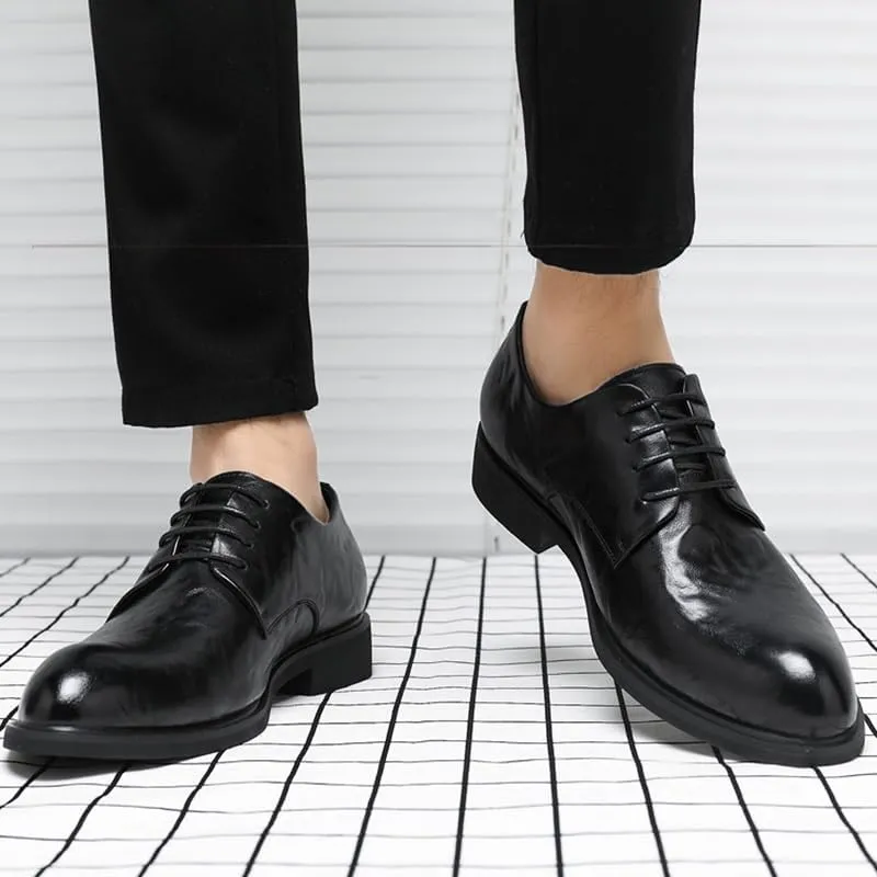 Men's Leather Retro Business Oxfords Mens Comfortable Formal Pointed Toe Dress Shoes Classic Lace Up Derby Shoes for Men