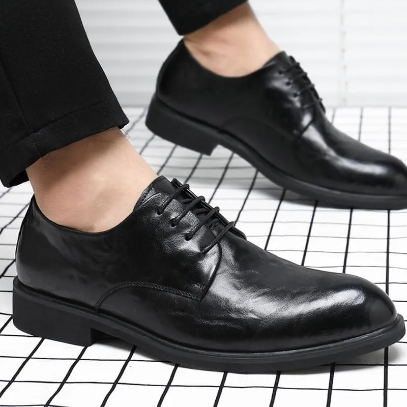 Men's Leather Retro Business Oxfords Mens Comfortable Formal Pointed Toe Dress Shoes Classic Lace Up Derby Shoes for Men