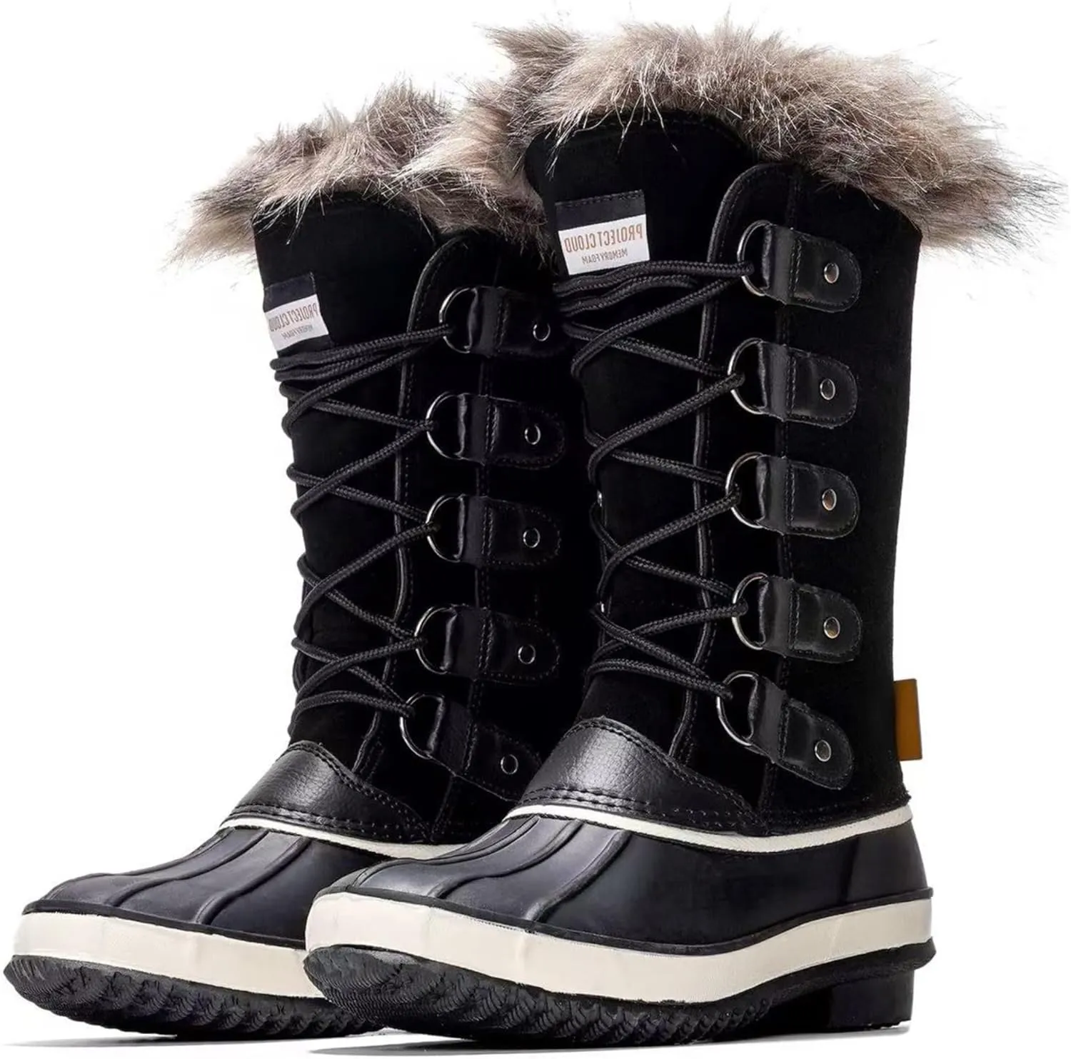 Project Cloud Womens Snow Boots - Genuine Leather Memory Foam Insole Fur Mid-Calf Winter Snow Boots for Women Footwear - Lightweight Non-Slip Outdoor Shoes (Ventura)