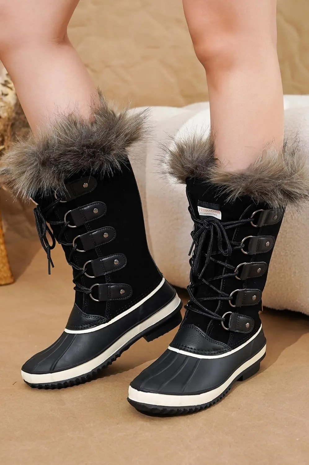 Project Cloud Womens Snow Boots - Genuine Leather Memory Foam Insole Fur Mid-Calf Winter Snow Boots for Women Footwear - Lightweight Non-Slip Outdoor Shoes (Ventura)