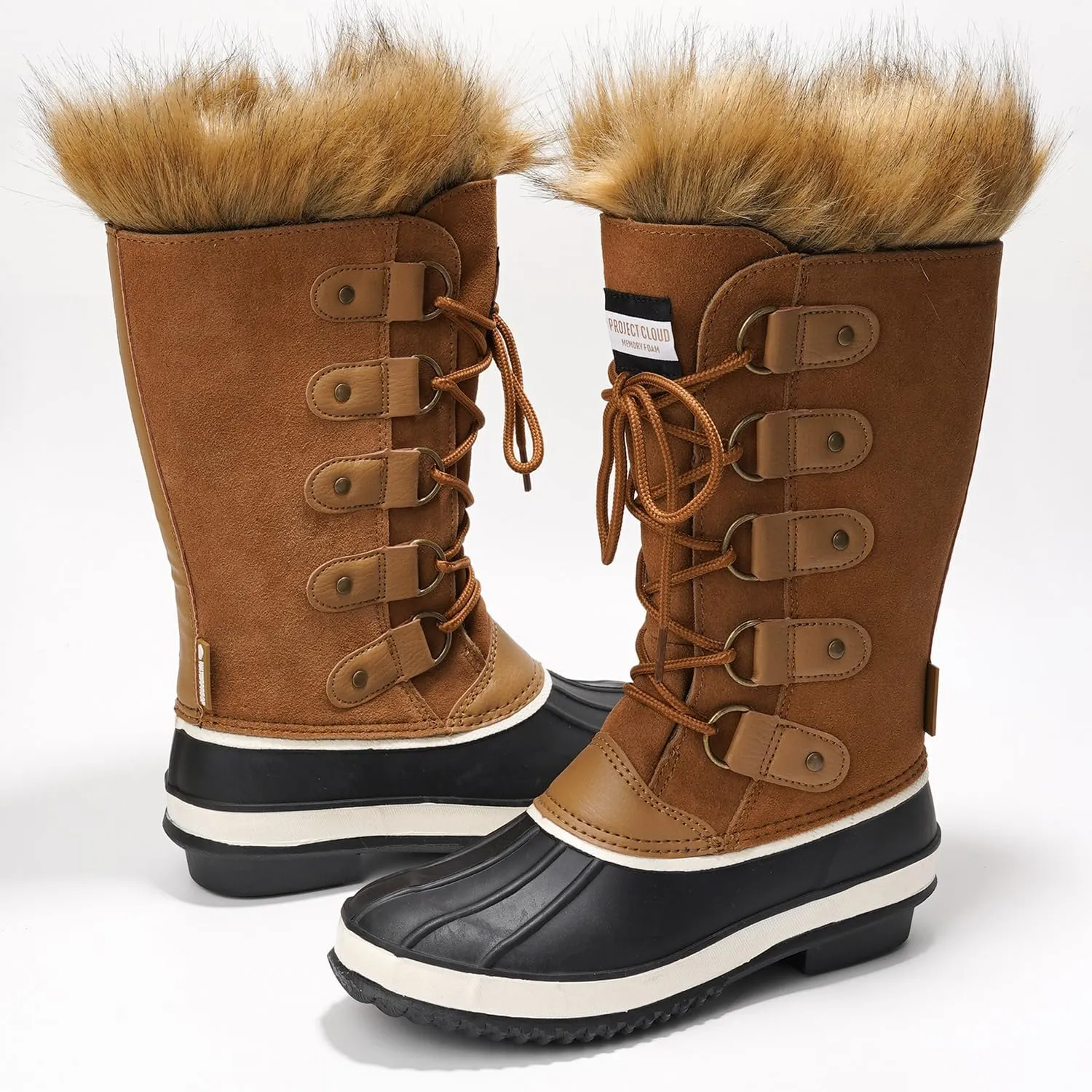 Project Cloud Womens Snow Boots - Genuine Leather Memory Foam Insole Fur Mid-Calf Winter Snow Boots for Women Footwear - Lightweight Non-Slip Outdoor Shoes (Ventura)