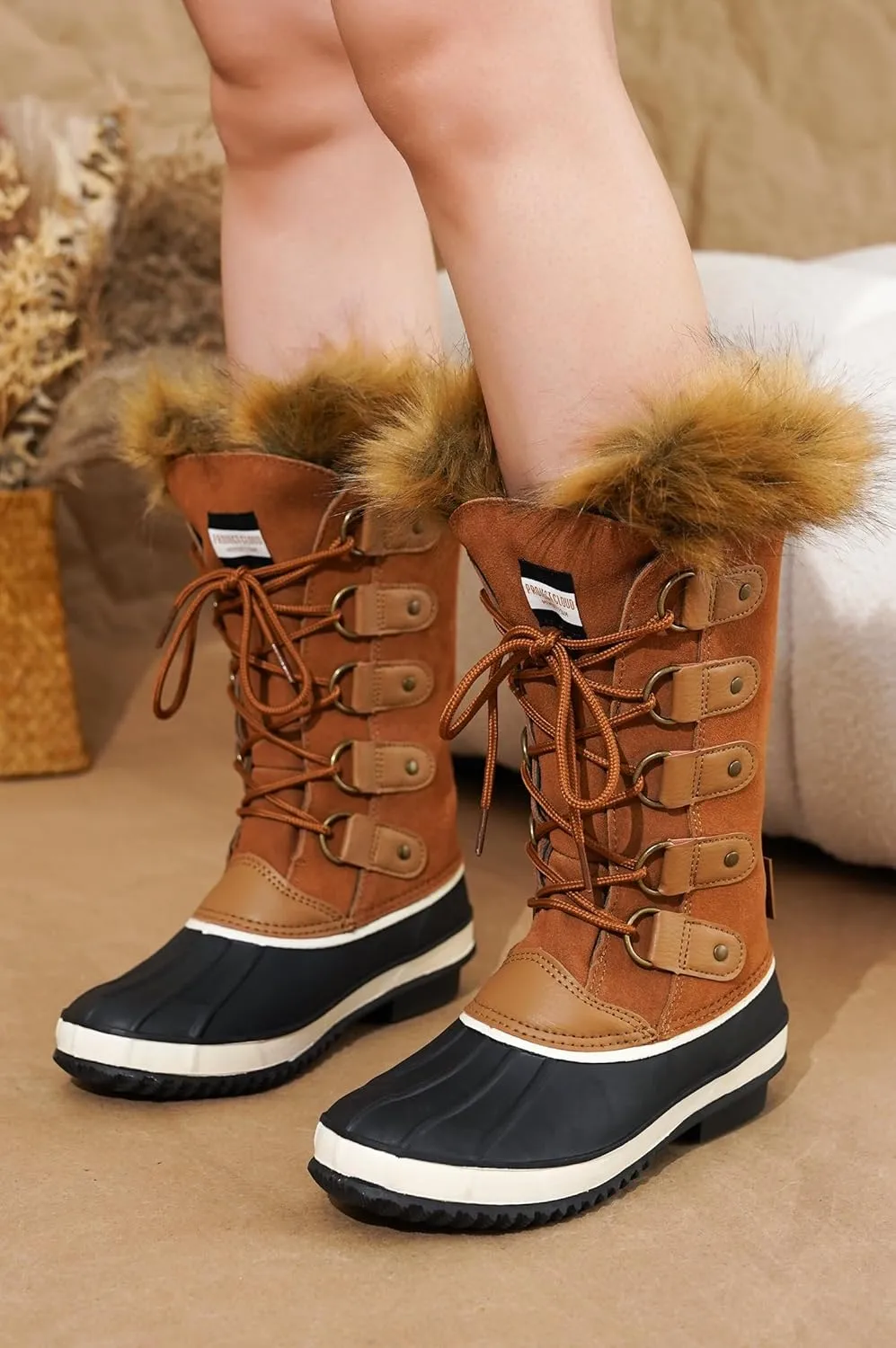 Project Cloud Womens Snow Boots - Genuine Leather Memory Foam Insole Fur Mid-Calf Winter Snow Boots for Women Footwear - Lightweight Non-Slip Outdoor Shoes (Ventura)