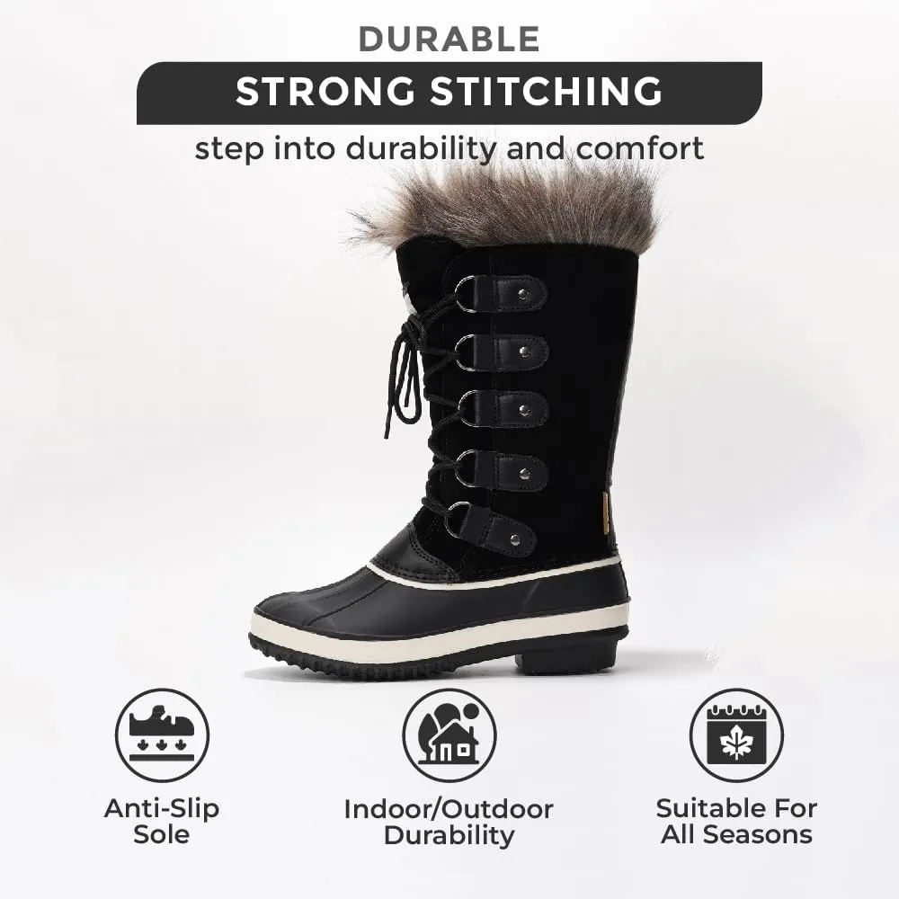 Project Cloud Womens Snow Boots - Genuine Leather Memory Foam Insole Fur Mid-Calf Winter Snow Boots for Women Footwear - Lightweight Non-Slip Outdoor Shoes (Ventura)