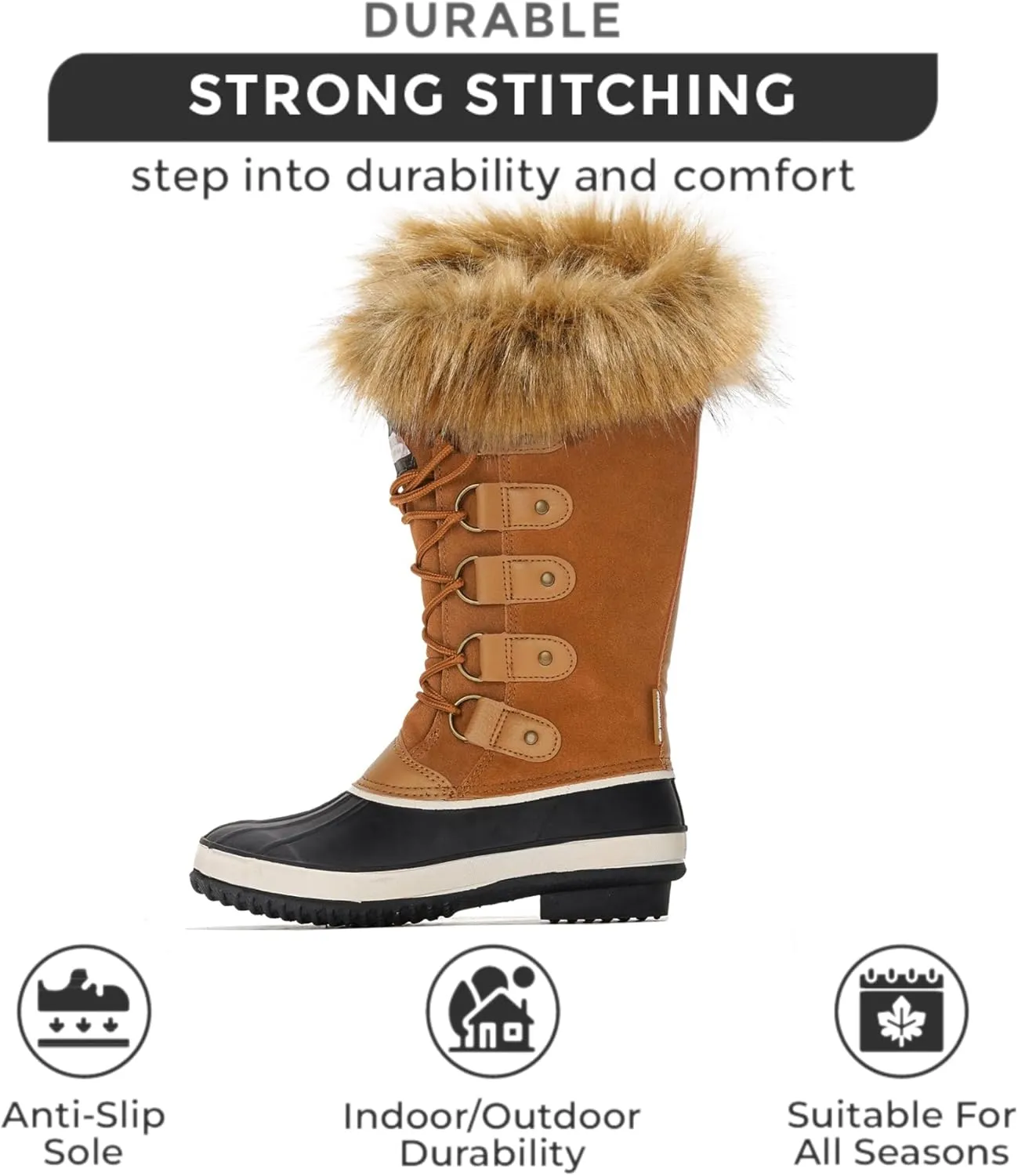 Project Cloud Womens Snow Boots - Genuine Leather Memory Foam Insole Fur Mid-Calf Winter Snow Boots for Women Footwear - Lightweight Non-Slip Outdoor Shoes (Ventura)