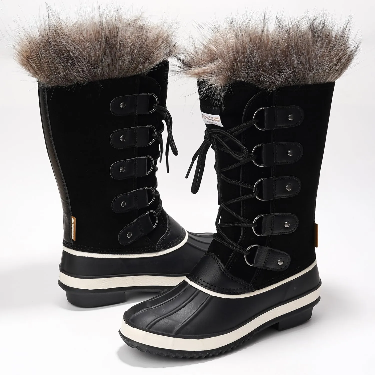 Project Cloud Womens Snow Boots - Genuine Leather Memory Foam Insole Fur Mid-Calf Winter Snow Boots for Women Footwear - Lightweight Non-Slip Outdoor Shoes (Ventura)