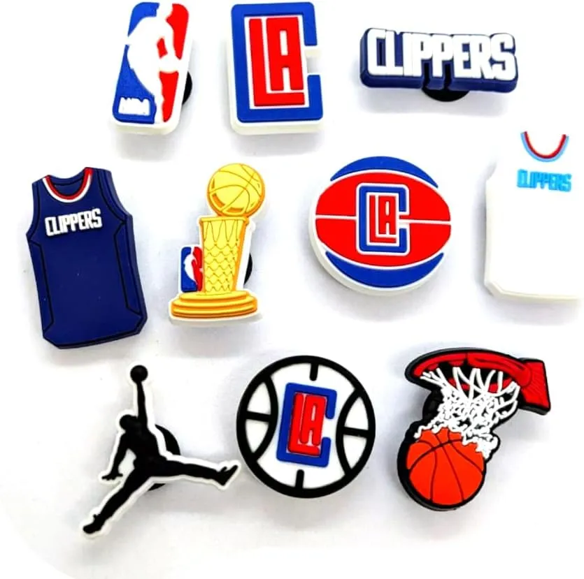 SPORTS TEAM SHOE CHARMS (Pick Your Team) NBA Basketball Accessories - Comparable to Jibbitz for Crocs (Clippers (10pcs))