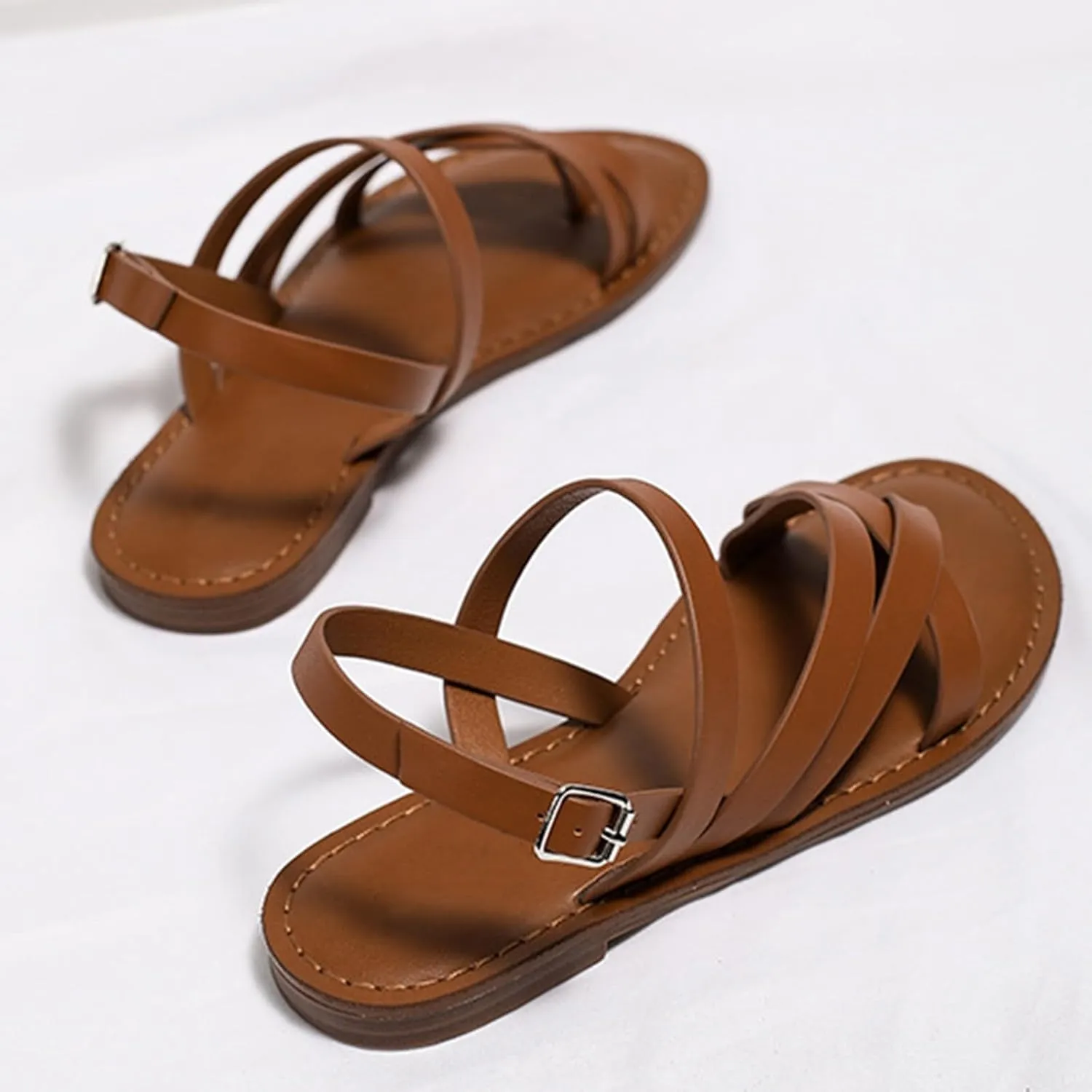 Women's Casual Strappy Sandal,Adjustable Casual Fisherman Open Toe Slingback Ankle Strap Sandals for Beach Travel Walking Daily Day