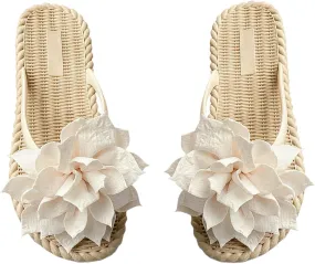 Women's Espadrilles Slide Sandals Cute Open Toe Slip On Slides with Flower Flip Flops Bohemia Beach Sandals Ladies