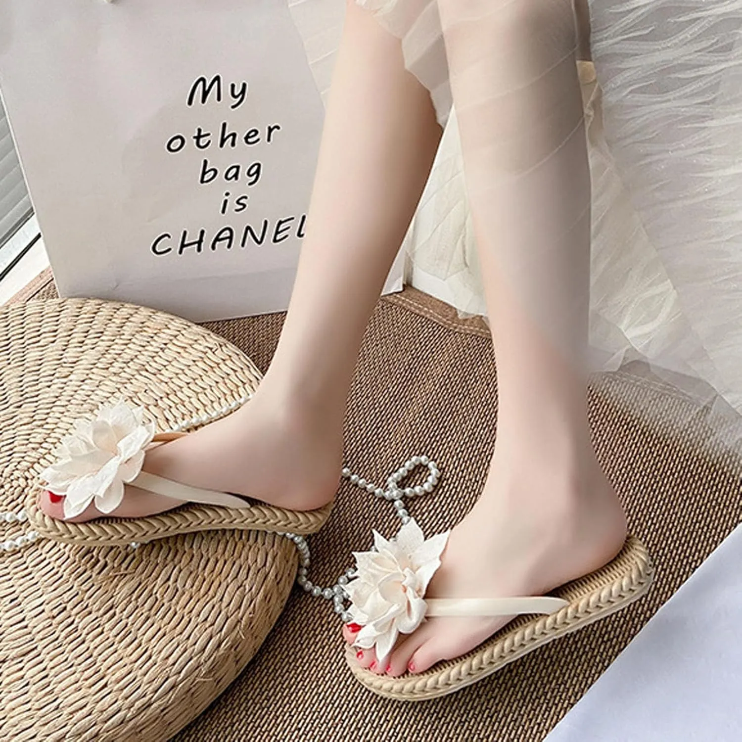 Women's Espadrilles Slide Sandals Cute Open Toe Slip On Slides with Flower Flip Flops Bohemia Beach Sandals Ladies
