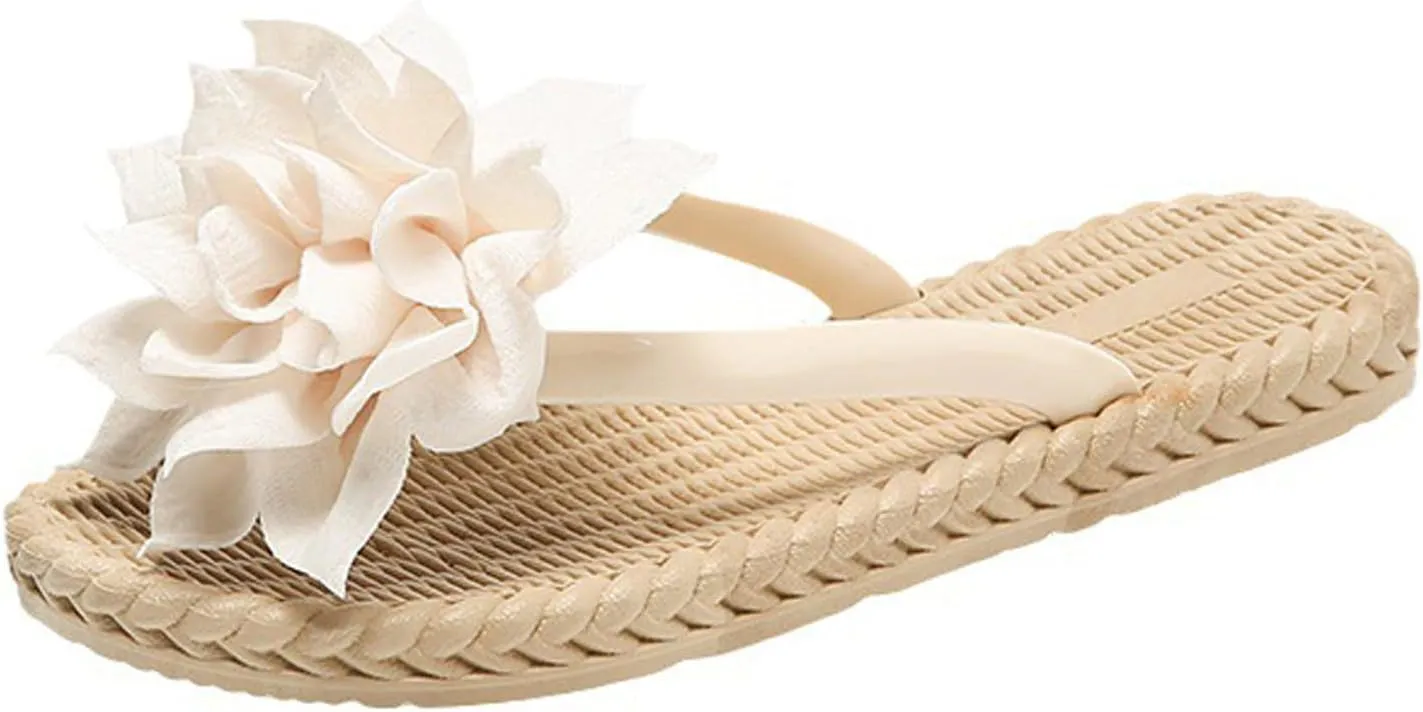 Women's Espadrilles Slide Sandals Cute Open Toe Slip On Slides with Flower Flip Flops Bohemia Beach Sandals Ladies