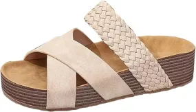 Women's Hollow Wedge Sandals Comfortable Lightweight Cross-strap Woven Texture Beach Slippers Casual Gaiden Slingback Sandal Casual Outings Beach Visits Outdoor Festivals Casual Workplace Shoes
