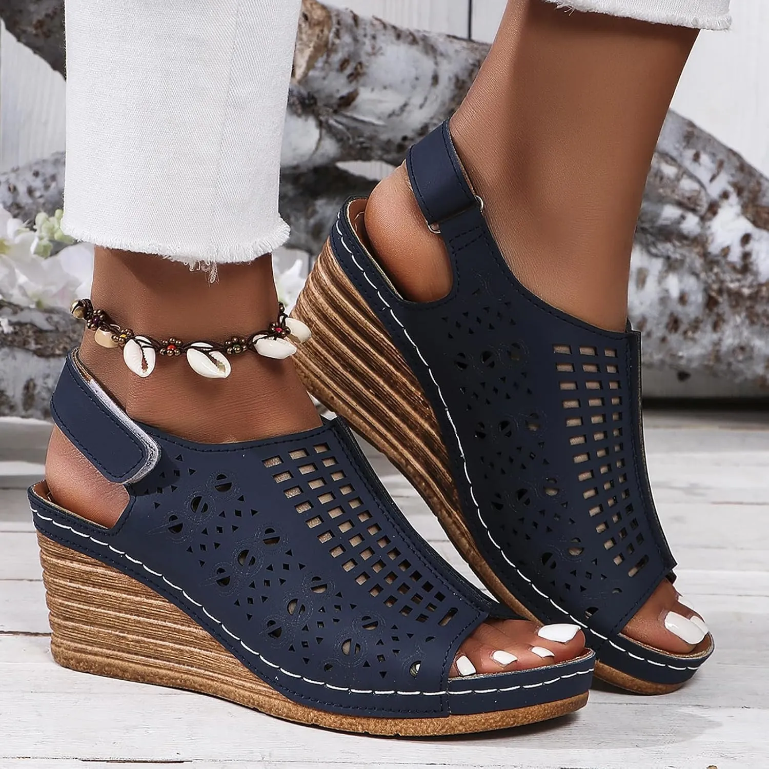 Womens Sandals Platform Wedge Sandals Perforated Slingback Sandal with Arch Support Open Toe Wedge Heel Sandal 2025
