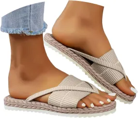 Womens Summer Fashionable Flat Sandals 2025 Casual Open Toe Slip on Comfy Memory Foam Walking Slippers Wide Beach Vacation Breathable Comfortable Casual Fashion Ankle Strap Flip Flops